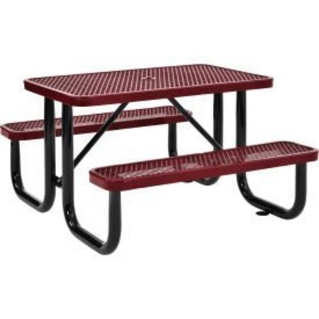 GLOBAL EQUIPMENT 4 ft. Rectangular Outdoor Steel Picnic Table, Expanded Metal, Red 695485RD